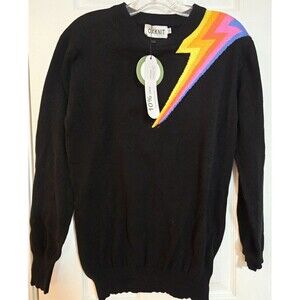 Oxknit Sweater Women's Sz L Black Retro Lightning bolt Pullover NWT 100% Cotton